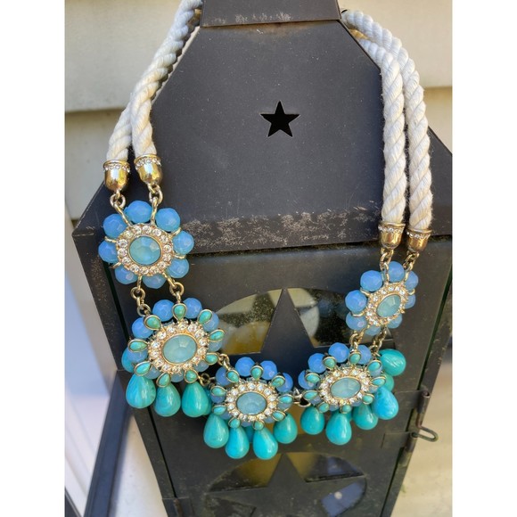 Banana Republic Turquoise Rhinestone Rope Corded Necklace, Coastal Sail - Picture 1 of 12